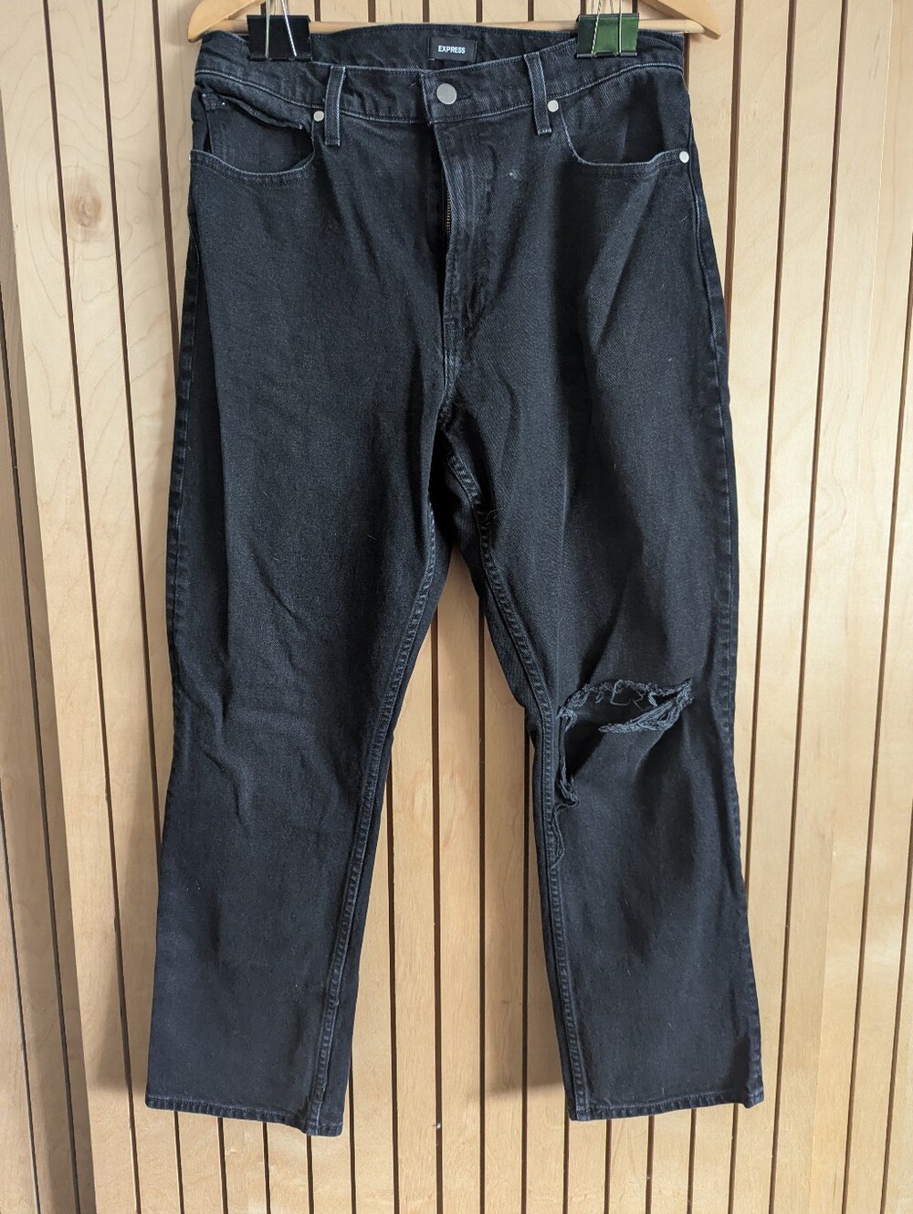 Express Modern straight Black Straight Jeans with Knee Distress 12